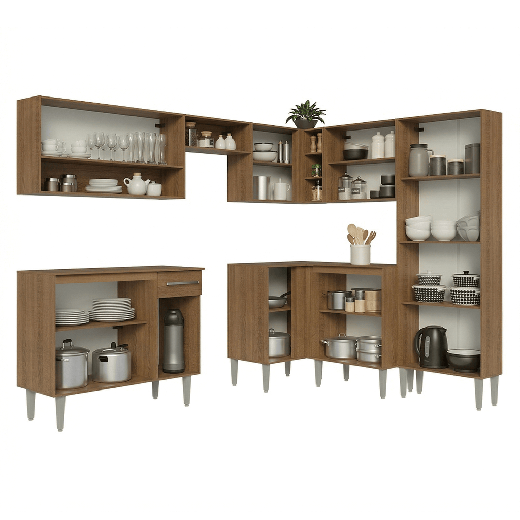 Armário de Cozinha Completa de Canto 417cm Rustic/Branco Emilly Madesa 02