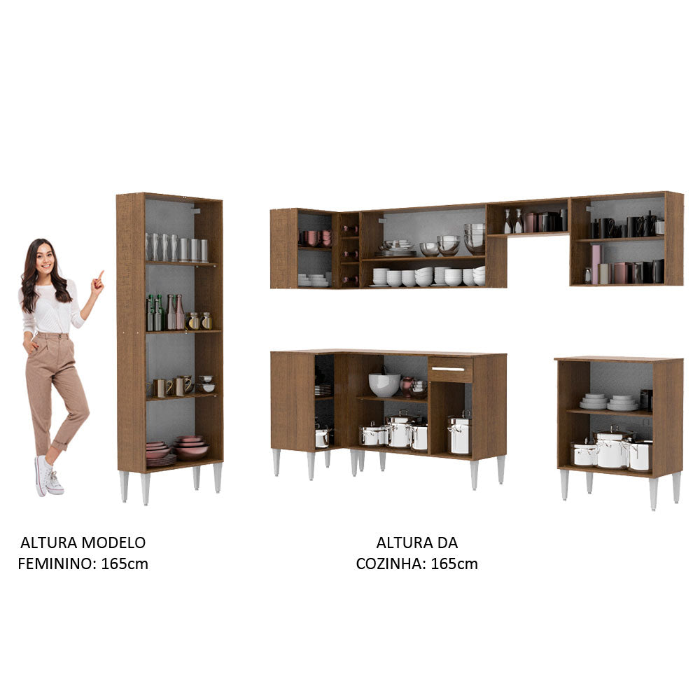 Armário de Cozinha Completa de Canto 481cm Rustic/Branco Emilly Moon Madesa 01