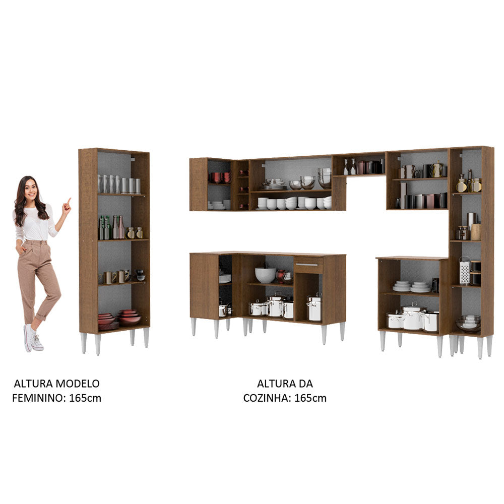 Armário de Cozinha Completa de Canto 513cm Rustic/Branco Emilly Live Madesa 01