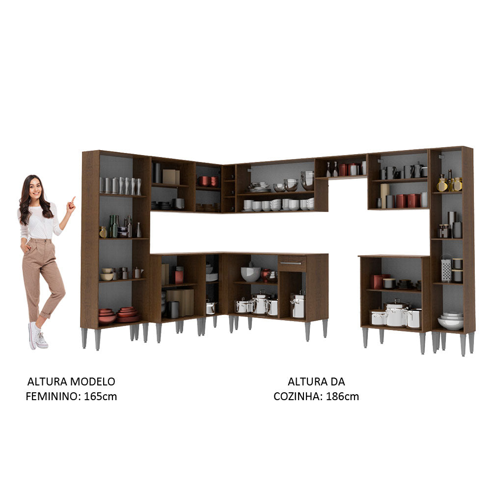 Armário de Cozinha Completa de Canto 513cm Rustic Emilly Big Madesa 02