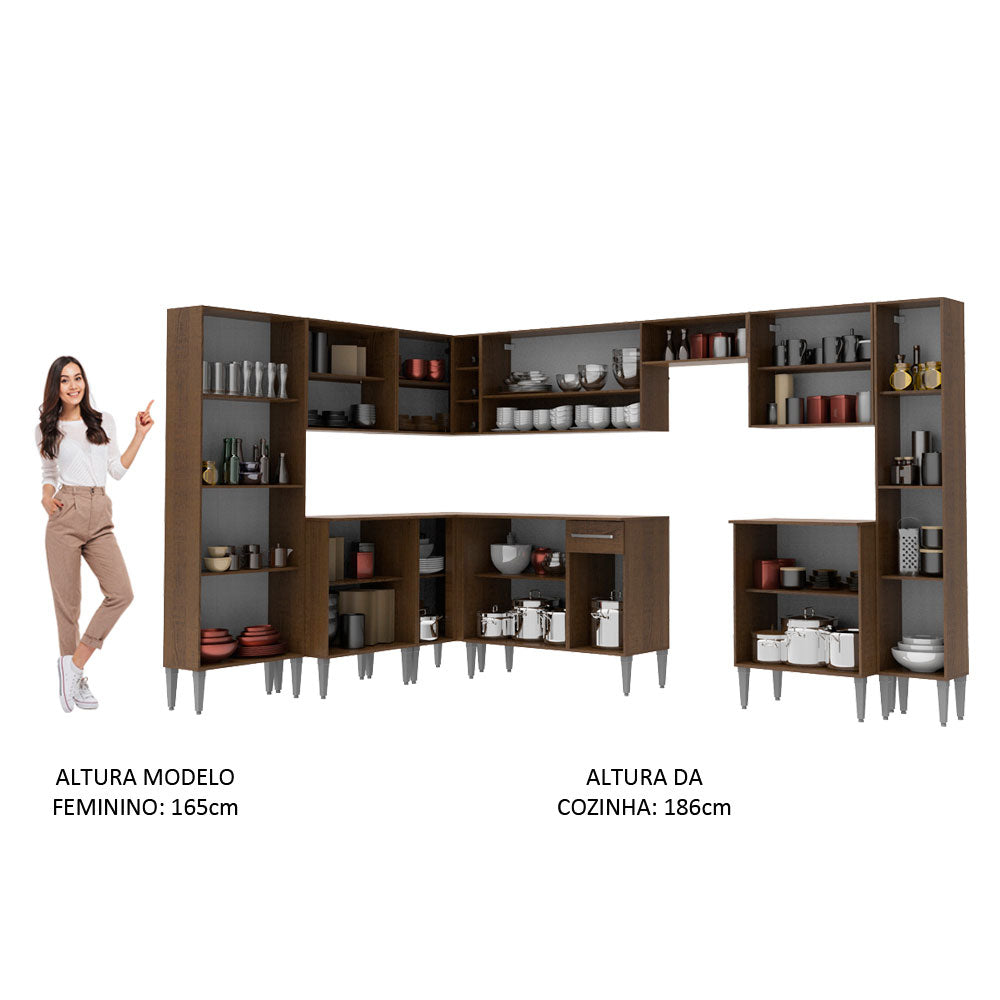 Armário de Cozinha Completa de Canto 513cm Rustic/Branco Emilly Big Madesa 02