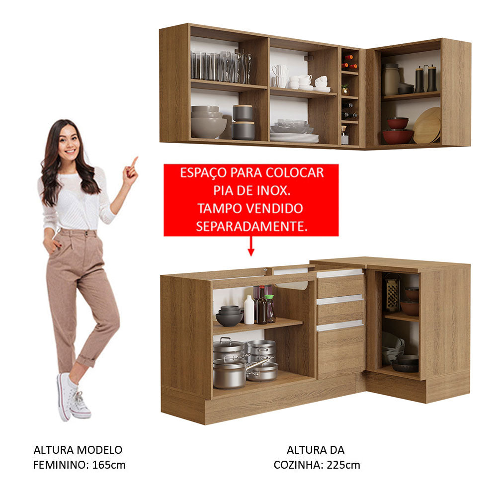 Armário de Cozinha Compacta de Canto 269cm Rustic Glamy Madesa 01