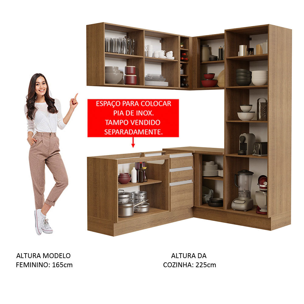 Armário de Cozinha Completa de Canto 329cm Rustic Glamy Madesa 01