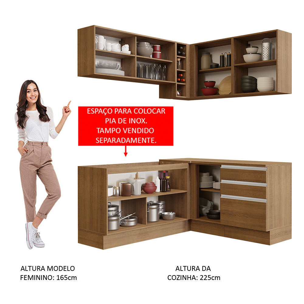 Armário de Cozinha Completa de Canto 329cm Rustic Glamy Madesa 02