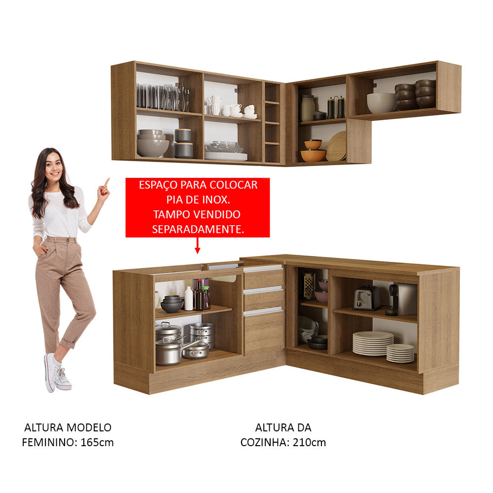 Armário de Cozinha Completa de Canto 349cm Rustic Glamy Madesa 01
