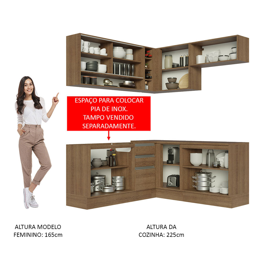 Armário de Cozinha Completa de Canto 349cm Rustic Glamy Madesa 02