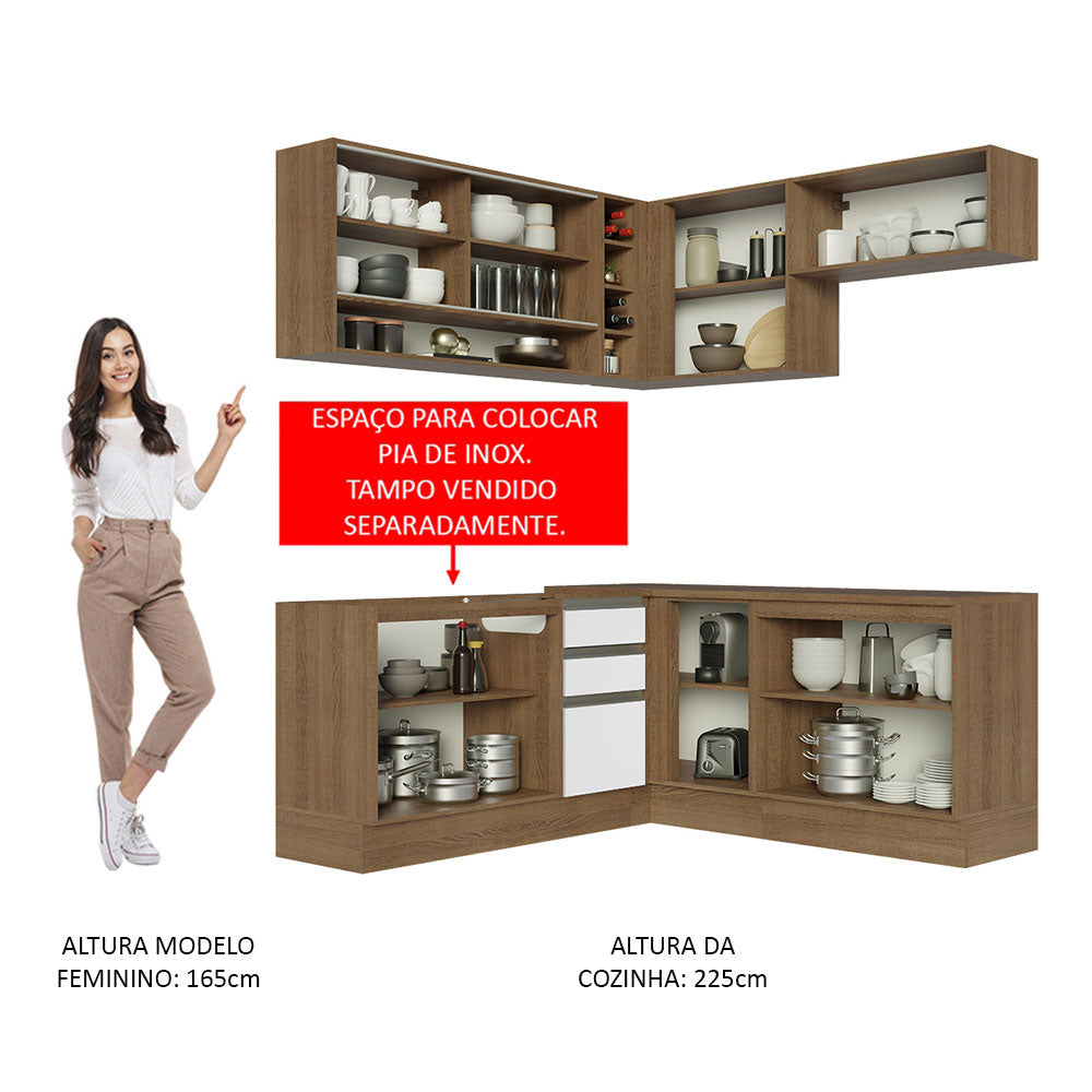 Armário de Cozinha Completa de Canto 349cm Rustic Branco Glamy Madesa 02