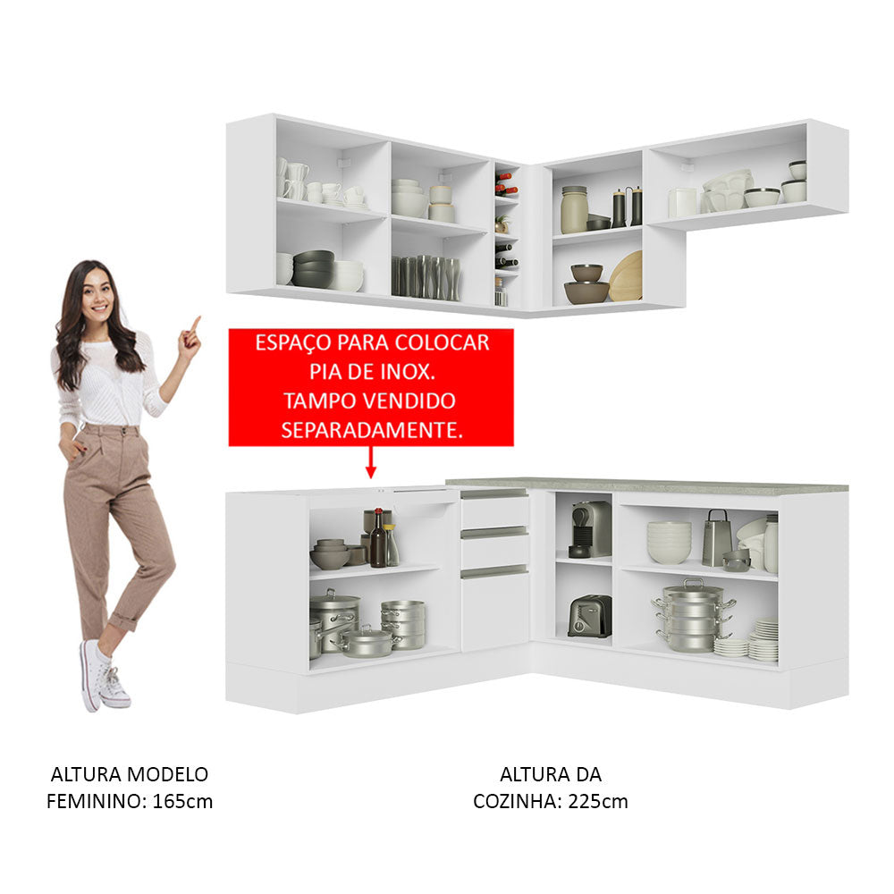 Armário de Cozinha Completa de Canto 349cm Branco Glamy Madesa 03