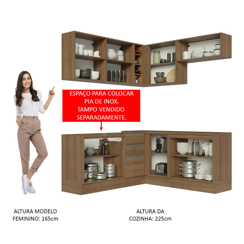 Armário de Cozinha Completa de Canto 349cm Rustic Glamy Madesa 03