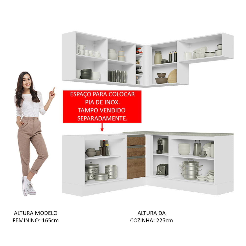 Armário de Cozinha Completa de Canto 349cm Branco Rustic Glamy Madesa 03