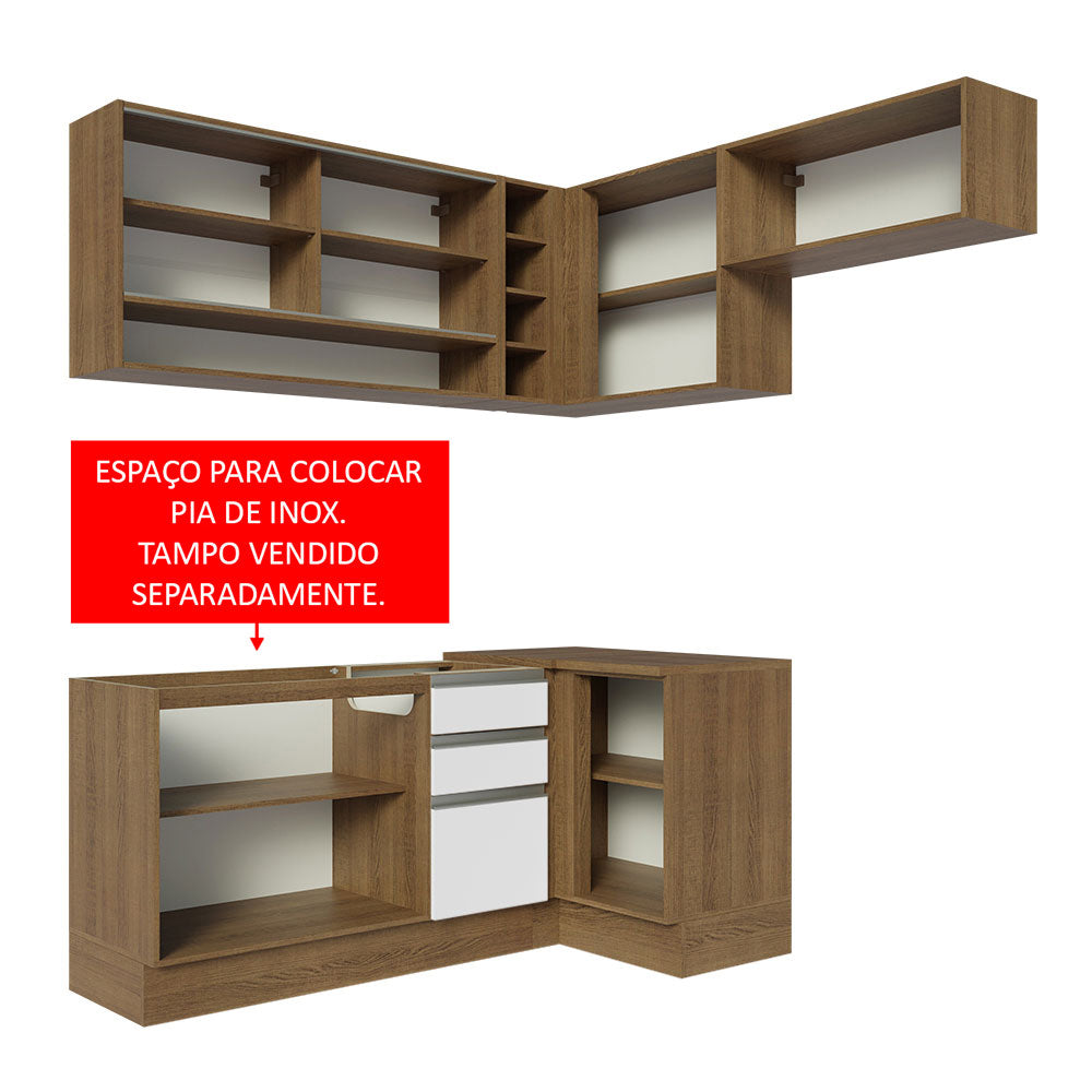 Armário de Cozinha Completa de Canto 349cm Rustic/Branco Glamy Madesa 06