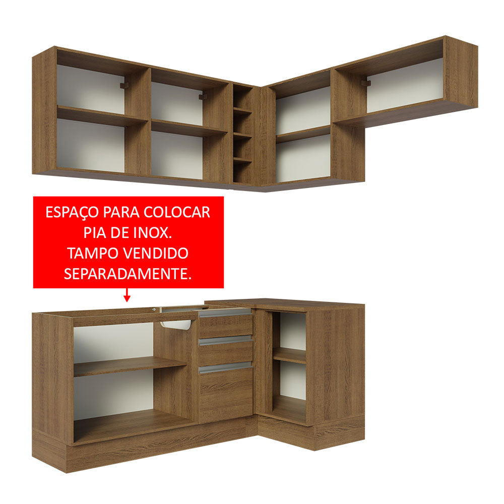 Armário de Cozinha Completa de Canto 349cm Rustic Glamy Madesa 07
