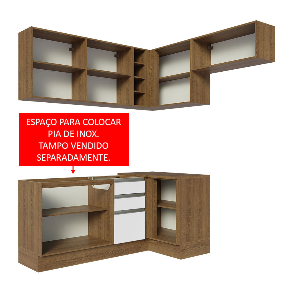 Armário de Cozinha Completa de Canto 349cm Rustic/Branco Glamy Madesa 07