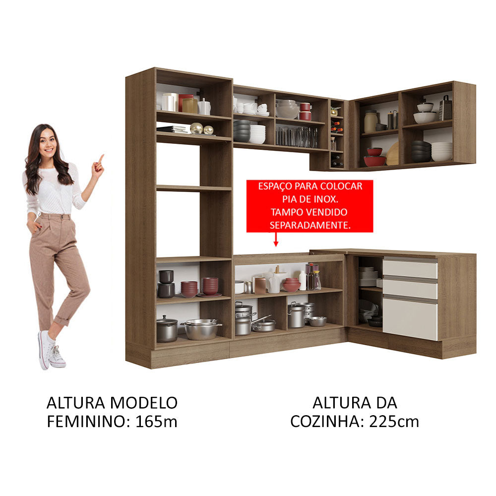 Armário de Cozinha Completa de Canto 399cm Rustic Branco Glamy Madesa 02