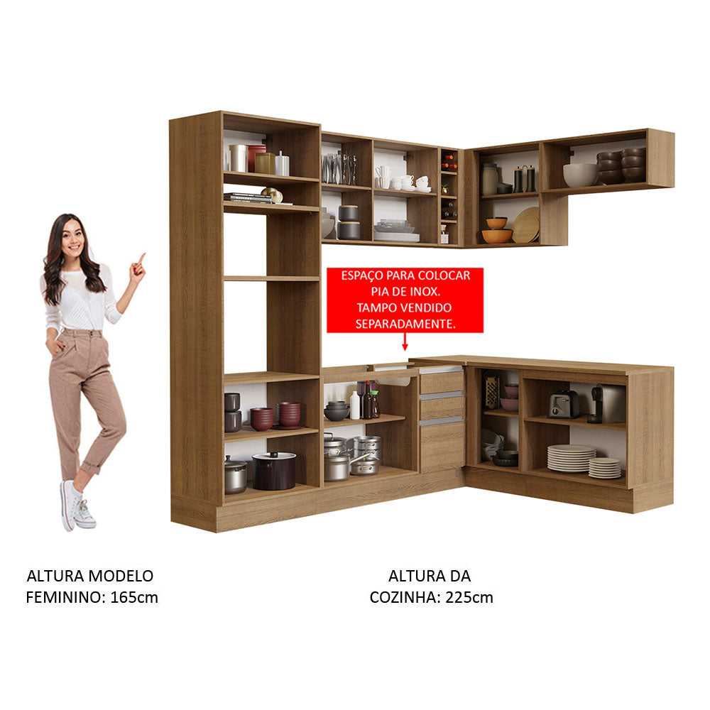 Armário de Cozinha Completa de Canto 419cm Rustic Glamy Madesa 01