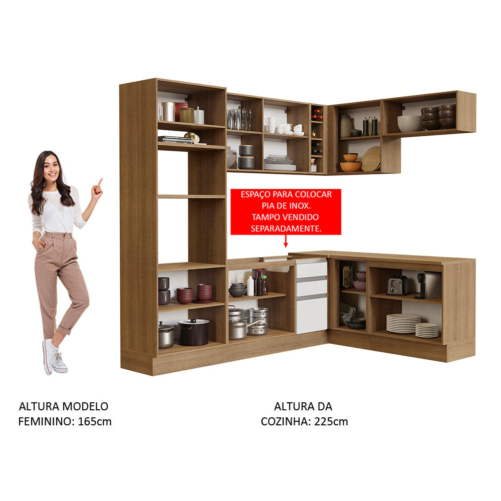 Armário de Cozinha Completa de Canto 419cm Rustic/Branco Glamy Madesa 01