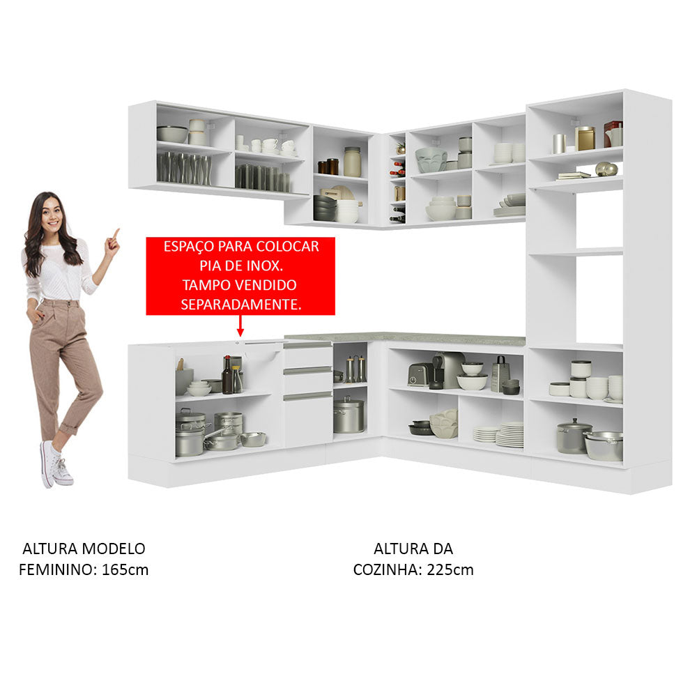 Armário de Cozinha Completa de Canto 459cm Branco Glamy Madesa 01