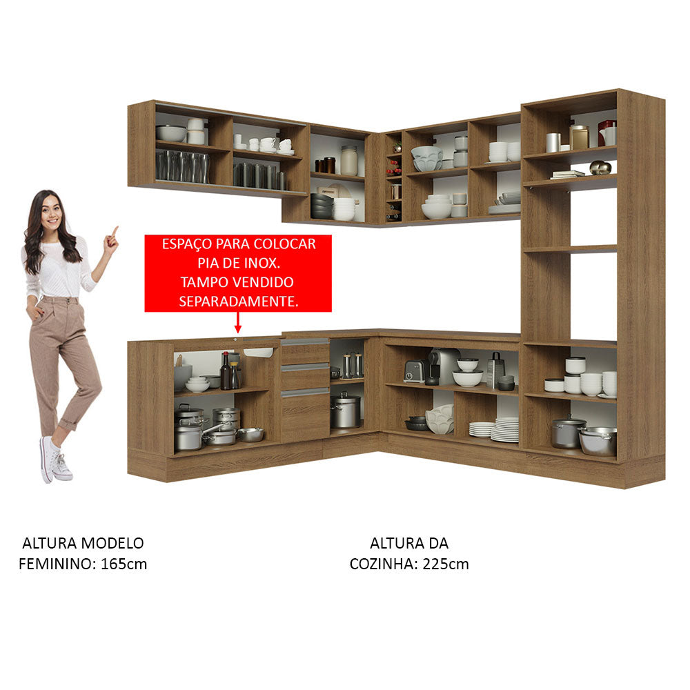 Armário de Cozinha Completa de Canto 459cm Rustic Glamy Madesa 01