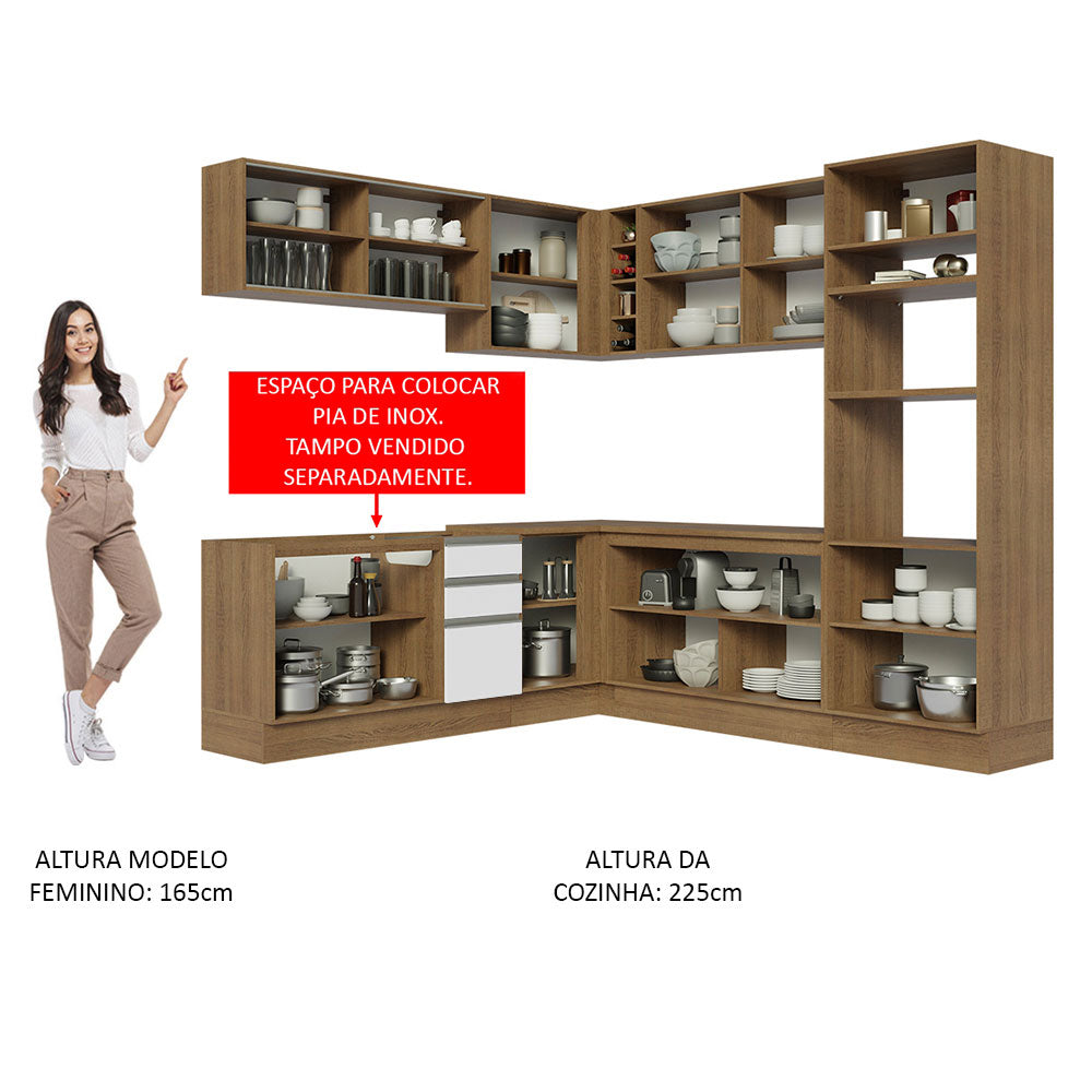 Armário de Cozinha Completa de Canto 459cm Rustic Branco Glamy Madesa 01