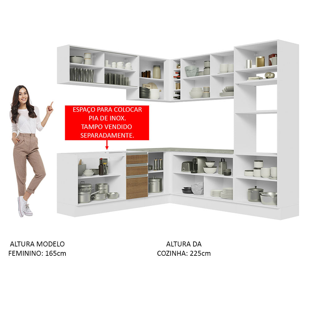 Armário de Cozinha Completa de Canto 459cm Branco Rustic Glamy Madesa 01