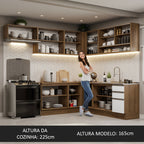 Armário de Cozinha Completa de Canto 469cm Rustic/Branco Glamy Madesa 01