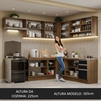 Armário de Cozinha Completa de Canto 469cm Rustic/Preto Glamy Madesa 01