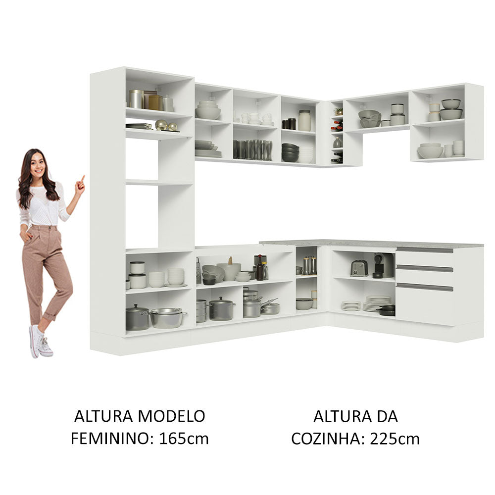 Armário de Cozinha Completa de Canto 479cm Branco Glamy Madesa 01