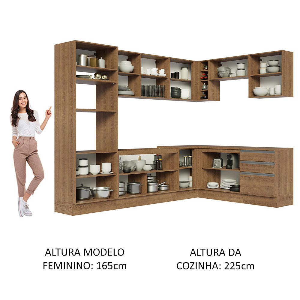 Armário de Cozinha Completa de Canto 479cm Rustic Glamy Madesa 01