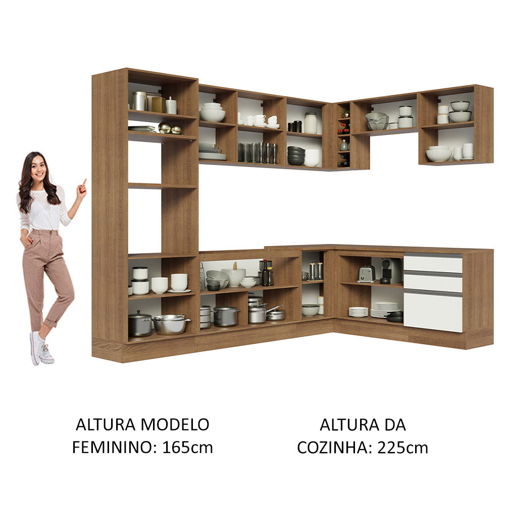 Armário de Cozinha Completa de Canto 479cm Rustic Branco Glamy Madesa 01
