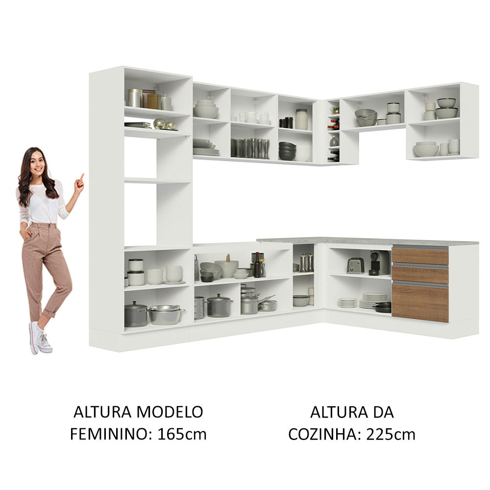 Armário de Cozinha Completa de Canto 479cm Branco Rustic Glamy Madesa 01