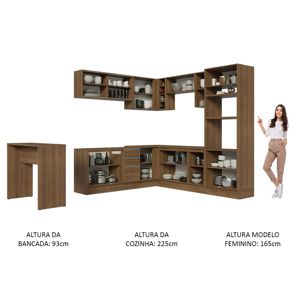 Armário de Cozinha Completa de Canto 504cm Rustic Glamy Madesa 01