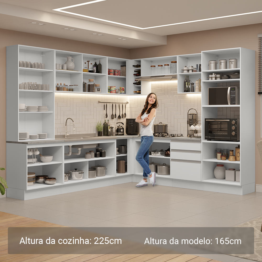 Armário de Cozinha Completa 549cm Branco Glamy Madesa 01