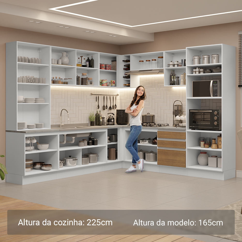 Armário de Cozinha Completa 549cm Branco/Rustic Glamy Madesa 01