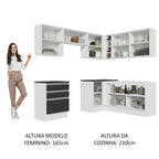 Armário de Cozinha Completa de Canto 100% MDF 409cm Branco/Preto Acordes Madesa 01