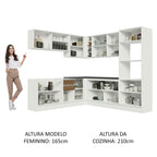Armário de Cozinha Completa de Canto 100% MDF 459cm Branco/Rustic Acordes Madesa 01