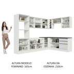 Armário de Cozinha Completa de Canto 100% MDF 479cm Frentes Branco Brilho Acordes Madesa 03
