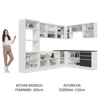 Armário de Cozinha Completa de Canto 100% MDF 479cm Branco/Preto Acordes Madesa 03