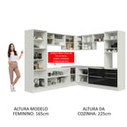 Armário de Cozinha Completa de Canto 546 x 60 cm Branco/Preto Lux Madesa 01