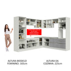 Armário de Cozinha Completa de Canto 546 x 60 cm Branco/Cinza Lux Madesa 01