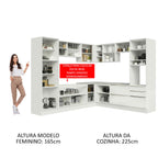 Armário de Cozinha Completa de Canto 546 x 60 cm Branco/Branco Veludo Lux Madesa 01