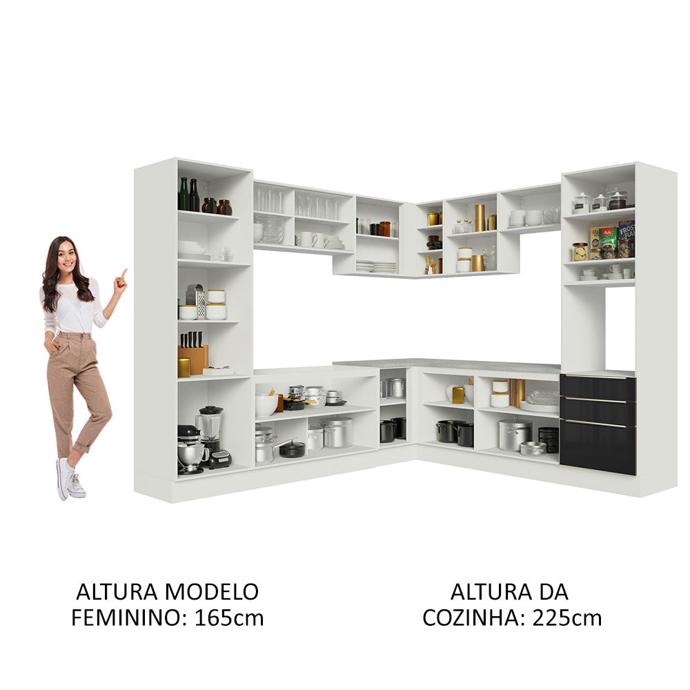 Armário de Cozinha Completa de Canto 546cm Branco/Preto Lux Madesa 03