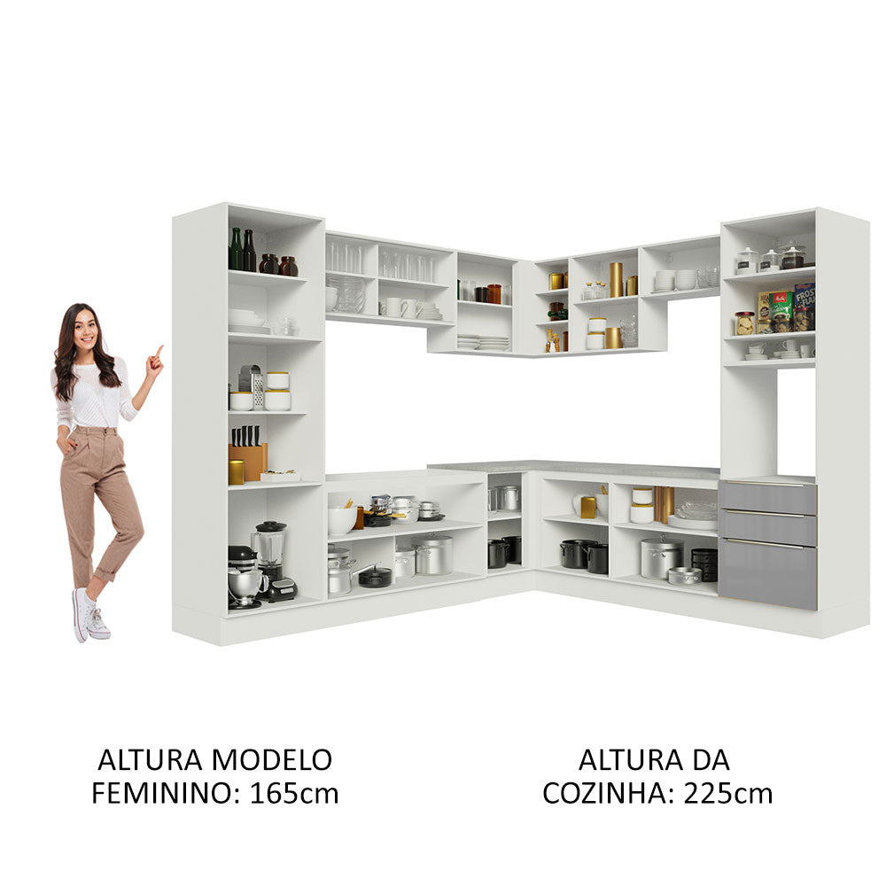 Armário de Cozinha Completa de Canto 546cm Branco/Cinza Lux Madesa 03