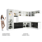 Armário de Cozinha Completa de Canto 546 x 60 cm Branco/Preto Lux Madesa 05