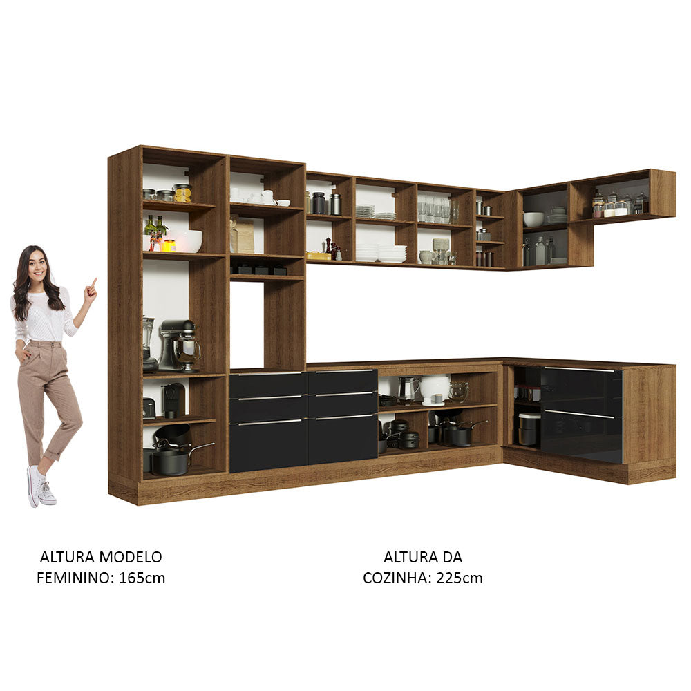 Armário de Cozinha Completa de Canto 546cm Rustic/Preto Lux Madesa 05