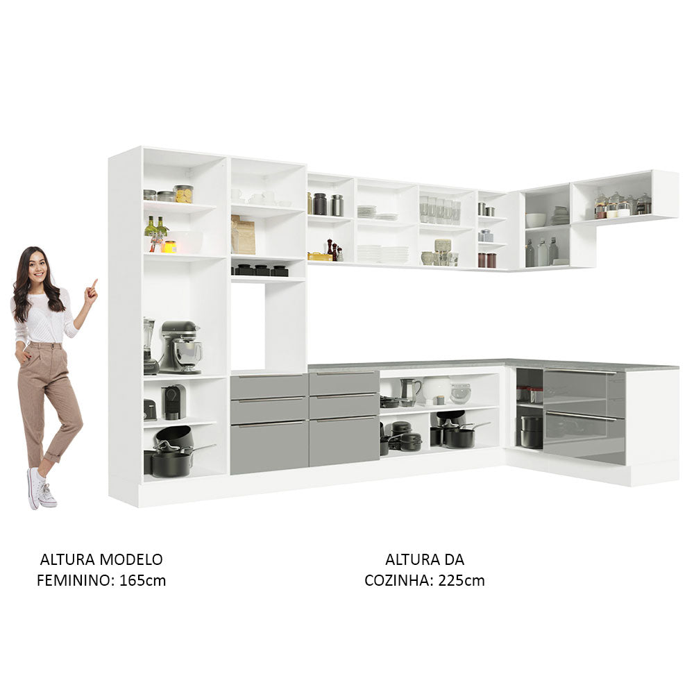 Armário de Cozinha Completa de Canto 546 x 60 cm Branco/Cinza Lux Madesa 05