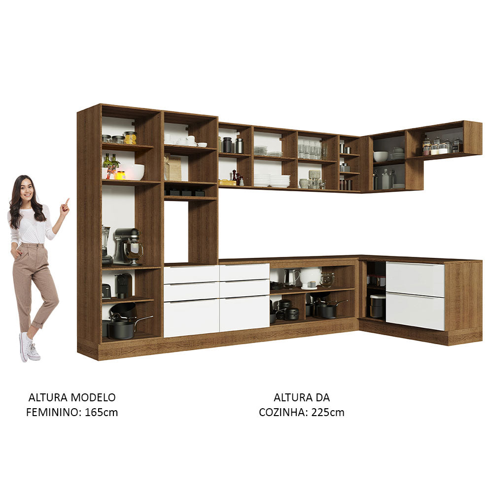 Armário de Cozinha Completa de Canto 546cm Rustic/Branco Veludo Lux Madesa 05