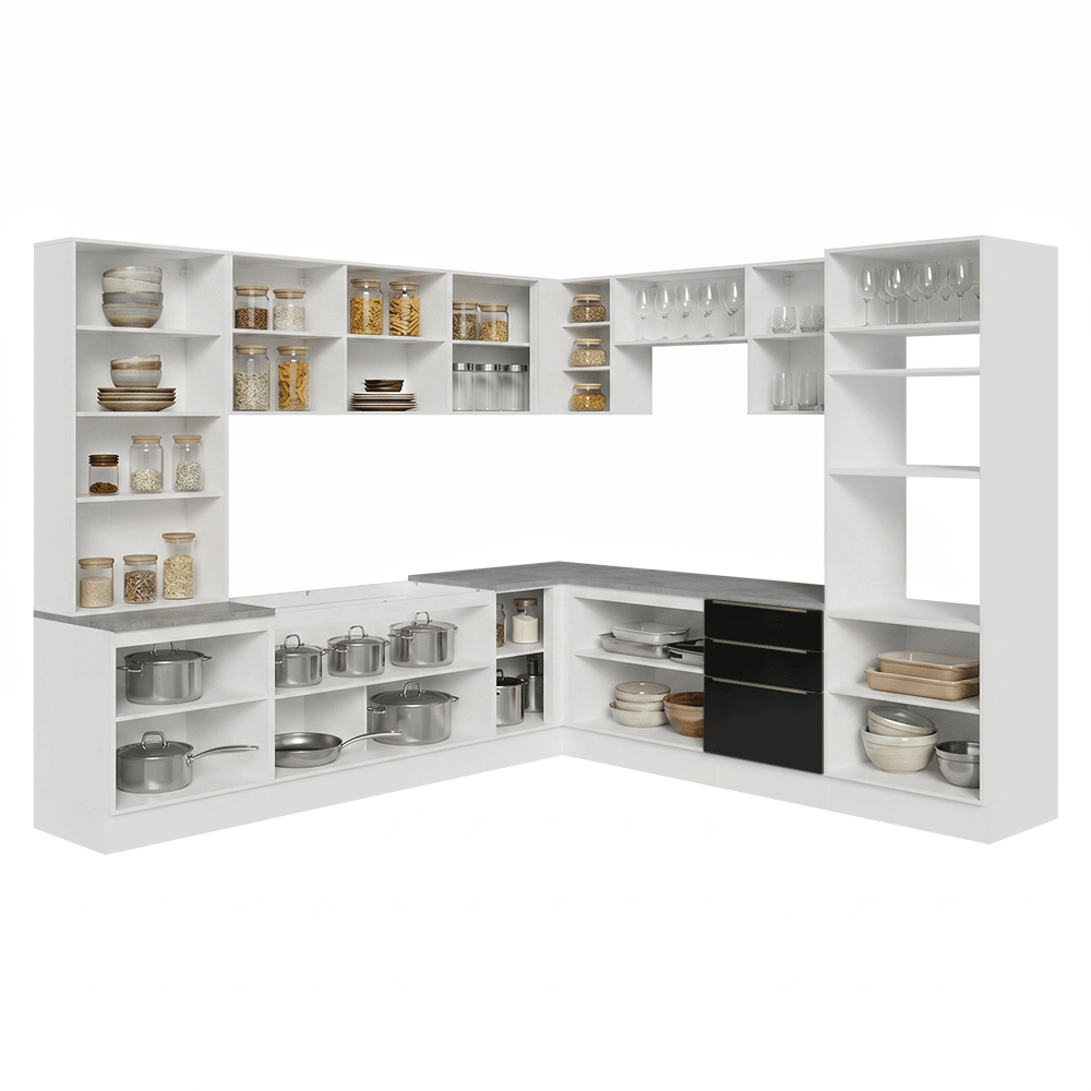 Armário de Cozinha Completa 566 x 60 cm Branco/Preto Lux Madesa 01
