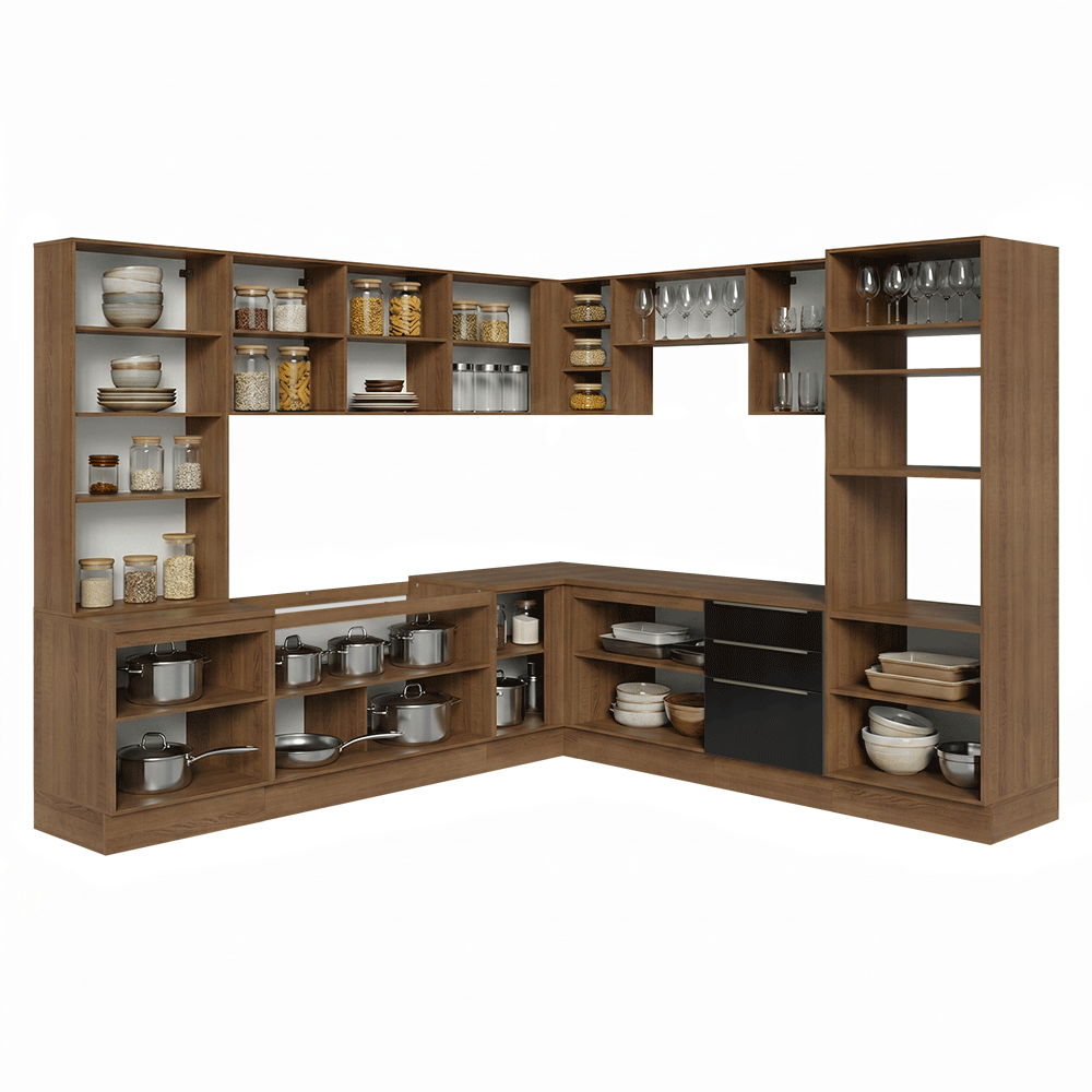 Armário de Cozinha Completa 566 x 60 cm Rustic/Preto Lux Madesa 01