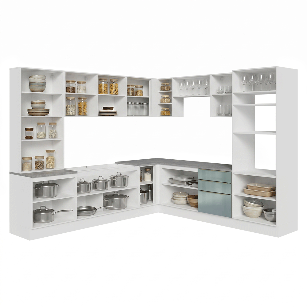 Armário de Cozinha Completa 566 x 60 cm Branco/Cinza Lux Madesa 01
