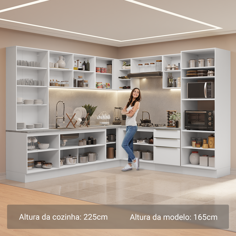 Armário de Cozinha Completa 566cm Banco Veludo Lux Madesa 01